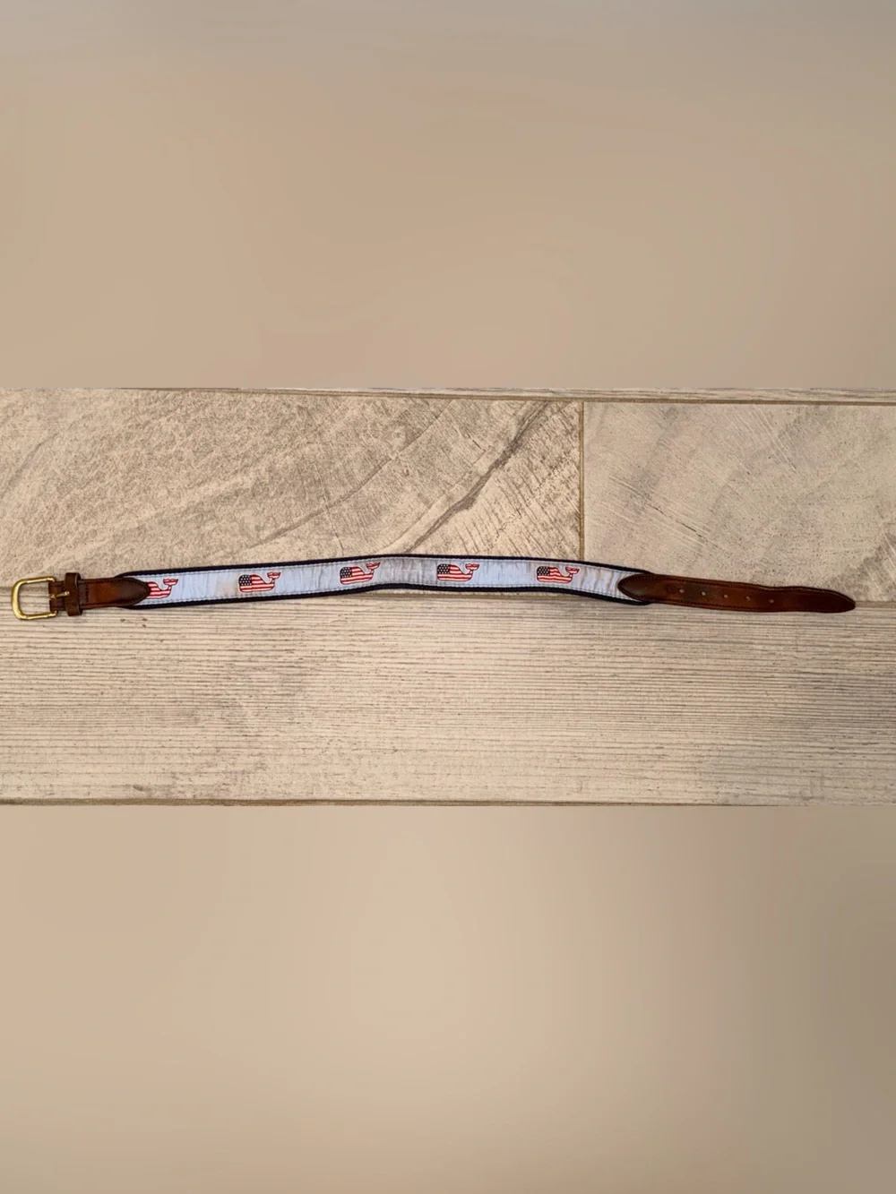 Vineyard Vones Boy American Flag Whale Canvas Club Belt Light Blue SZ 24